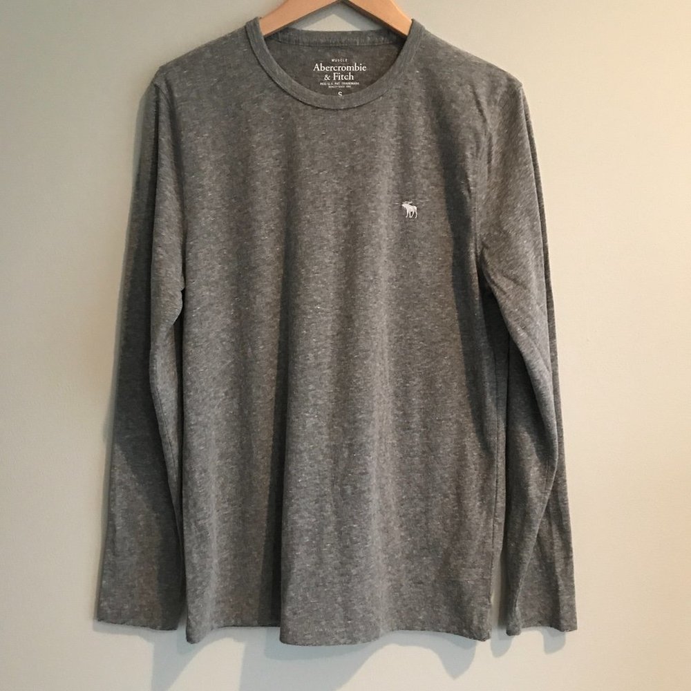 Abercrombie & Fitch Muscle Plain Heather Gray Long Sleeve Shirt Preppy Cool